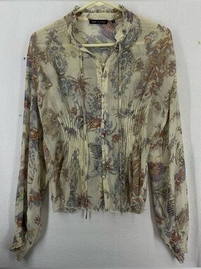 Vintage Violet & Claire Paisley Sheer Long Sleeve Blouse Womens Medium Multi